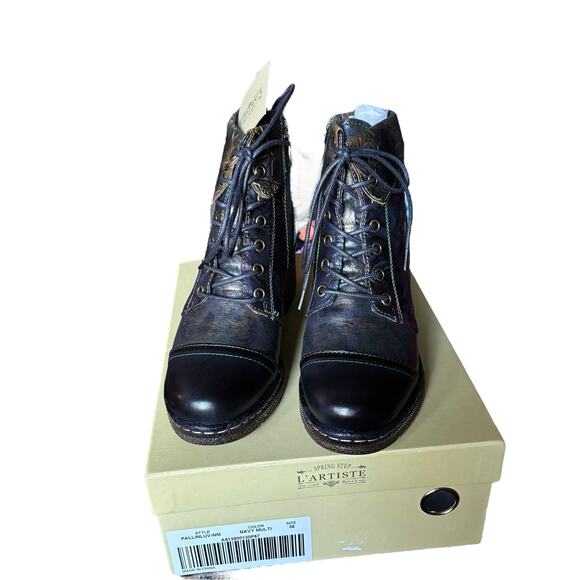 L’Artiste by Spring Step Fallinluv Leather Lace-Up Boots –Navy – EUR 36 US 5.5–6 - Picture 1 of 7